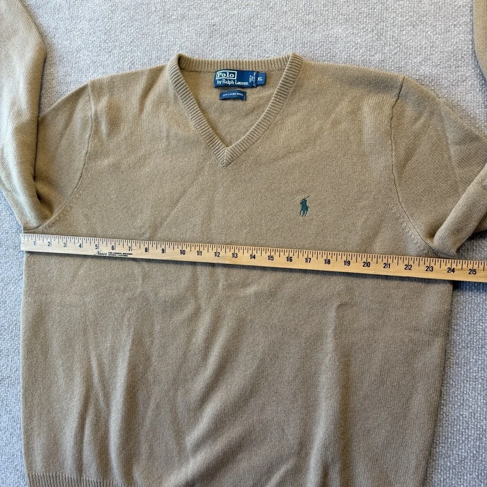 Polo Ralph Lauren Mens 100% Lambswool Camel Brown V-Neck Sweater Sz XL